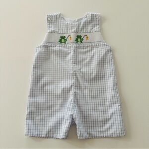 Petite Palace 3T Toddler Boy Frog Fish Smocked Plaid Romper Spring Summer